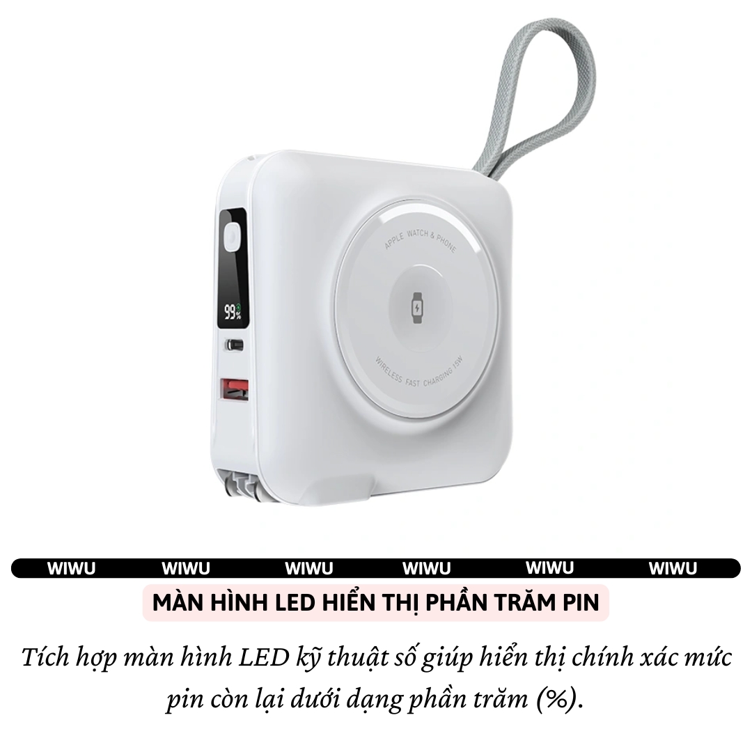 Pin sạc dự phòng kiêm củ sạc nhanh 45W kèm dây sạc Type-C / L (iP/iPad) và Sạc Không Dây từ tính Magnetic, Pin 15000mAh, Jack cắm EU/UK hiệu WIWU 6 in 1 All-Round - Hỗ trợ sạc cho iPhone / iPad / Macbook / Laptop, đạt chuẩn hàng không - hàng nhập khẩu