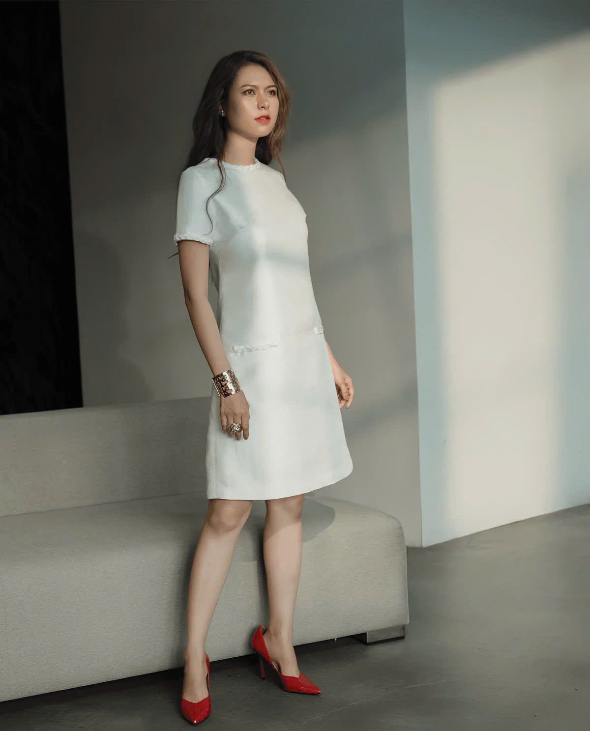 Đầm Suông Tweed Trắng Sicily thời trang thiết kế Hity DRE172