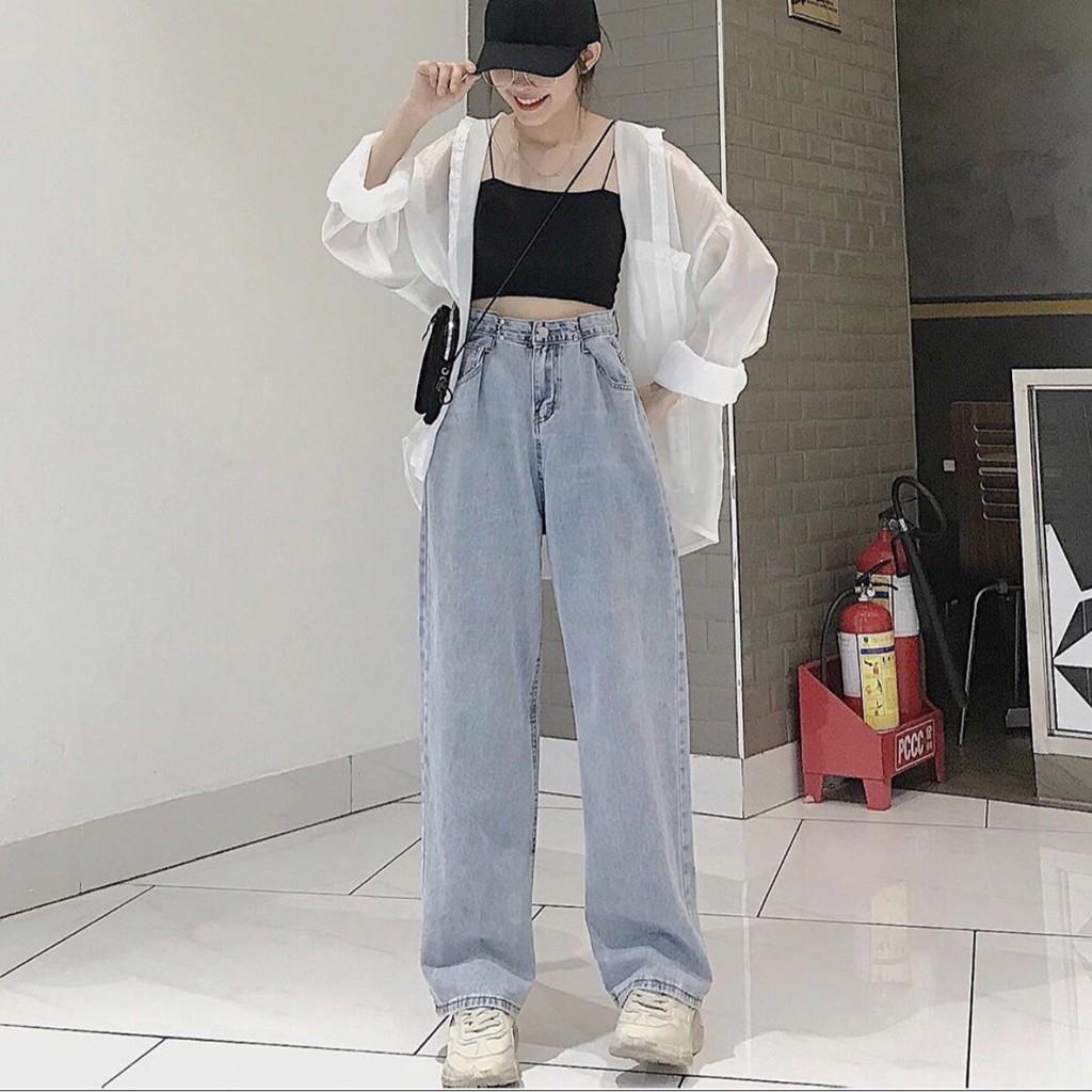 Quần Jeans Ống Rộng Nữ Nam Unisex Gài Eo - Quần Ống Rộng Nữ Jeans Ulzzang Q48