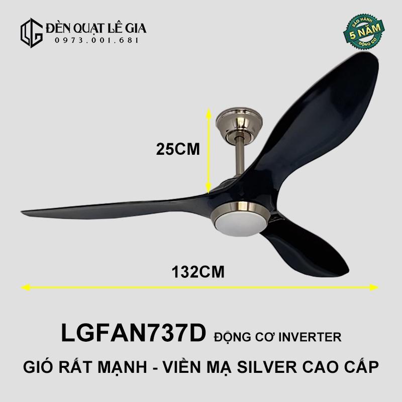 Quạt Trần Đèn 3 Cánh Gió Mạnh LÊ GIA LGFAN737D - Chiều Cao 25cm - Sải Cánh 132cm - Bảo Hành 5 Năm