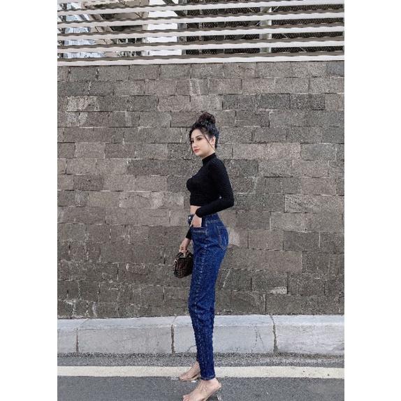 Quần Jeans Nữ Skinny Túi Ngang Cạp Cao