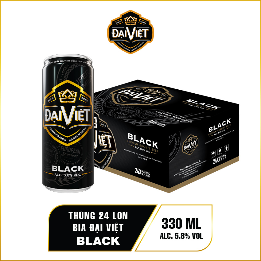 [Thùng (24) lon 330ml] Bia Black Đại Việt, Bia đen sản xuất theo luật bia tinh dòng của Bia Đức, không hóa chất, Bia việt dành cho người có gu