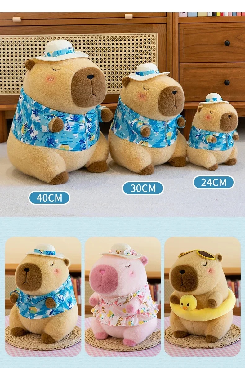 Thú nhồi bông Capybara đi biển ngộ nghĩnh - Size 35cm đến 45cm - Quà tặng gấu bông chuột lang đeo phao vịt cute