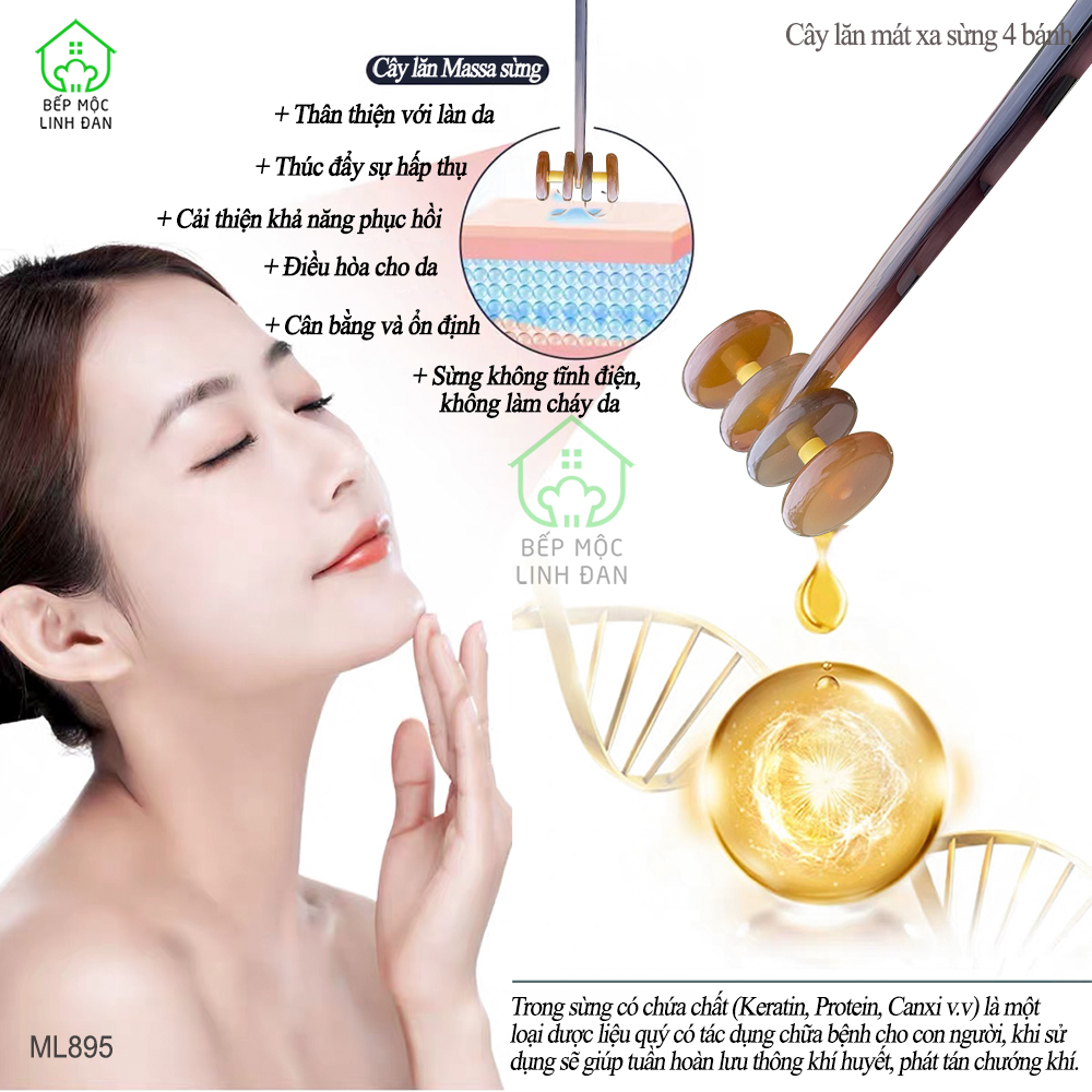 Cây Lăn 4 Bánh Massage Bằng Sừng - Giúp Làm Mịn Da &amp; Lưu Thông Khí Huyết [ML895]