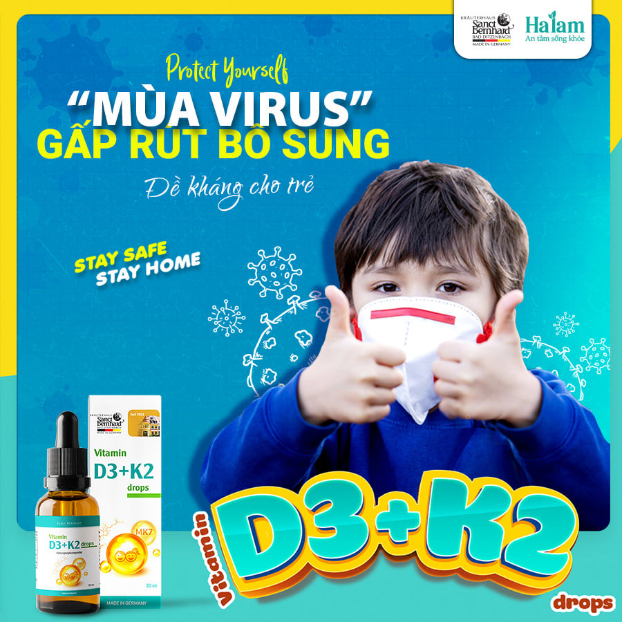 Vitamin D3 K2 MK7 Drops dạng giọt giúp bé tăng chiều cao, bổ sung canxi chống còi xương, giảm nguy cơ loãng xương ở người lớn