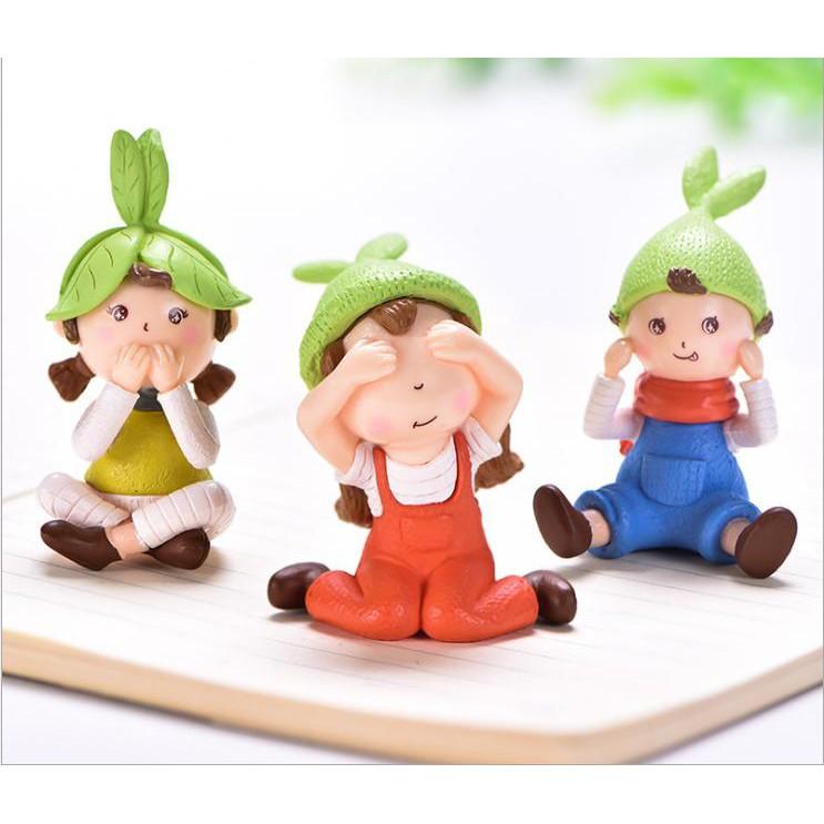 Mô hình Em Bé Đội Lá làm tiểu cảnh, terrarium, trang trí bàn làm việc quà tặng trang trí