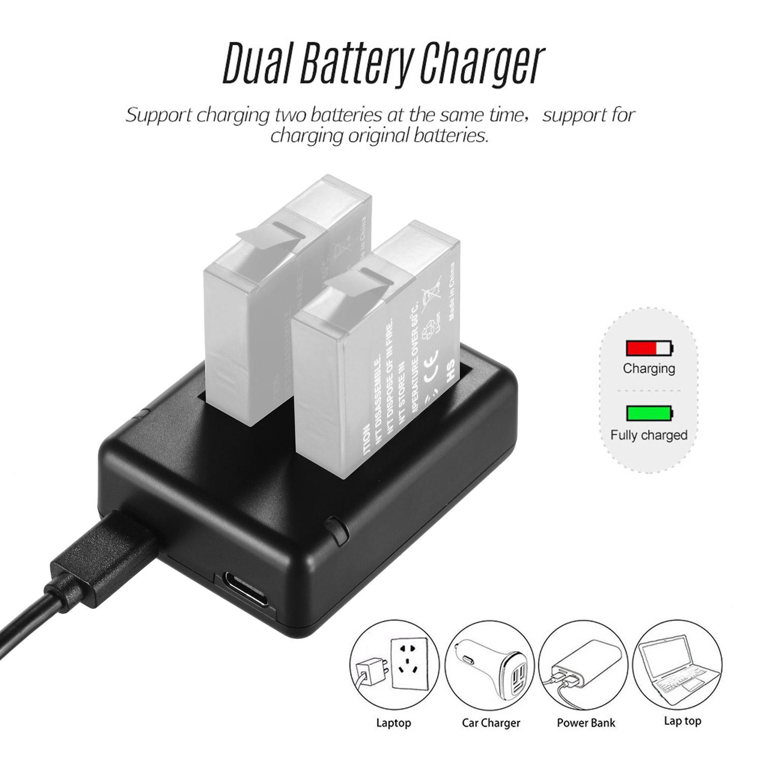 Bộ sạc pin máy ảnh khe cắm kép di động với đèn báo cáp USB Tương thích với pin máy ảnh Insta360 one X