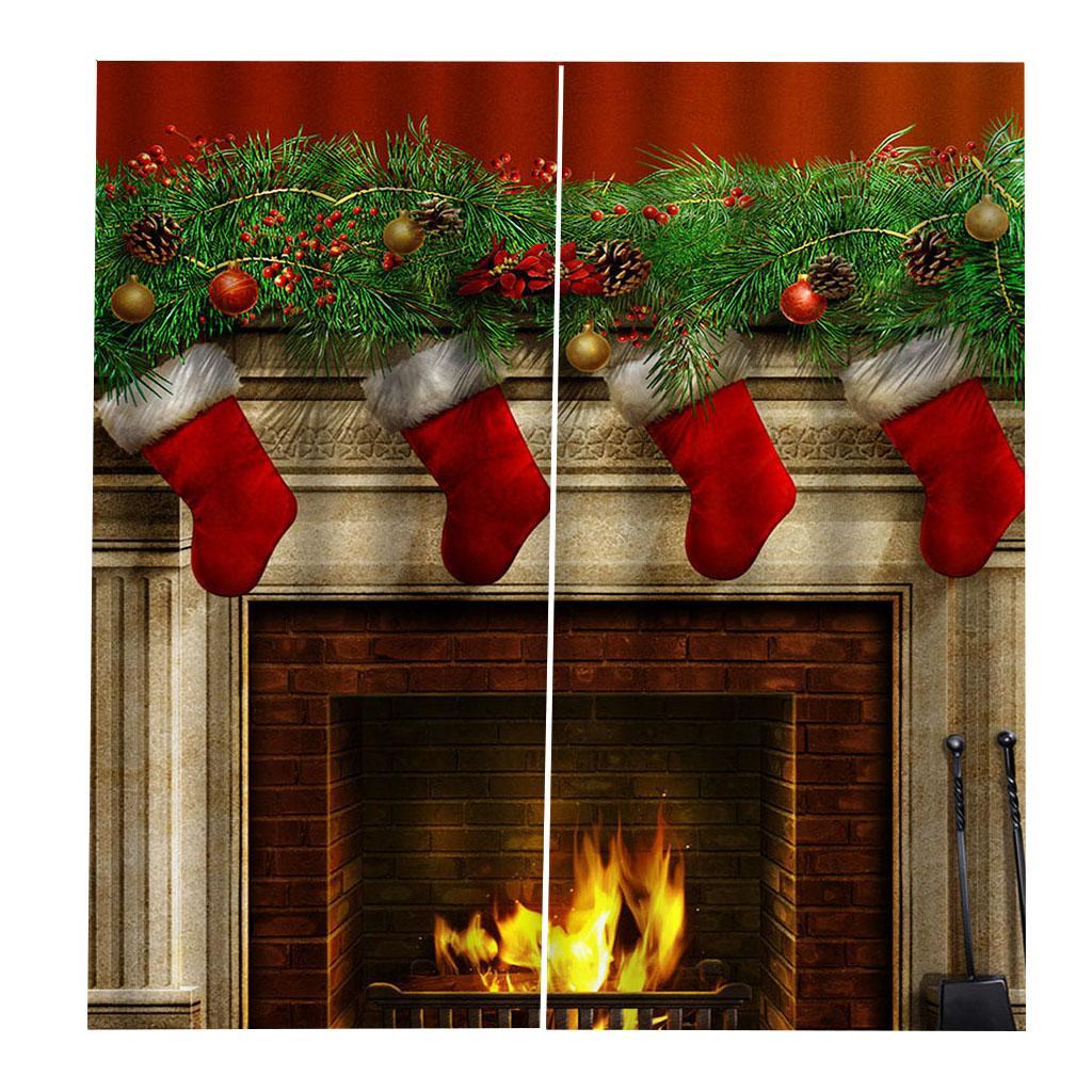 2Pieces Christmas Pattern Window Curtains Bedroom  Crafts Gifts