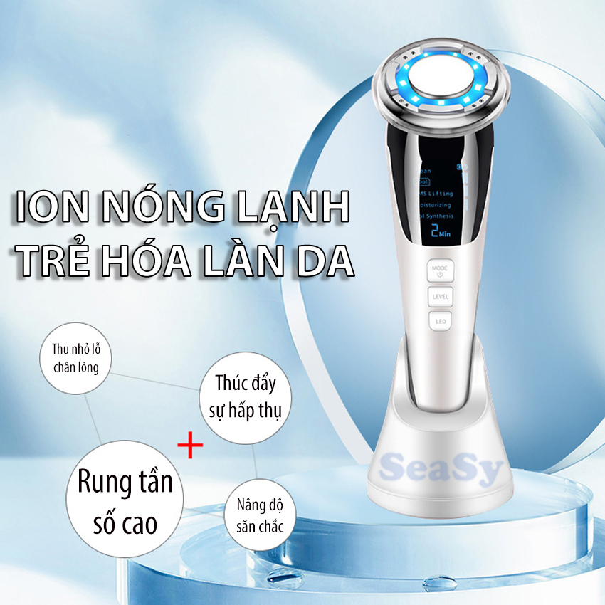 Máy đẩy tinh chất Ion âm Nóng Lạnh SeaSy SS18 Pro-D818 giúp ngăn ngừa mụn hỗ trợ nâng cơ mặt tái tạo, trẻ hóa làn da - Hàng Chính Hãng