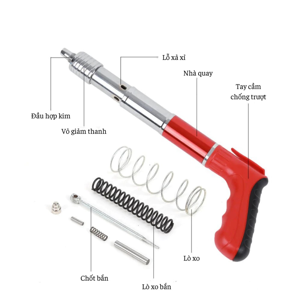 Máy Bắn Đinh Hạt Nổ GDV Kapusi Bắn Đinh Bê Tông Tay Cầm Đỏ - TẶNG KÈM 100 ĐINH, Đóng Đinh Dễ Dàng, Bộ Giảm Thanh Đôi - Hàng Chính Hãng