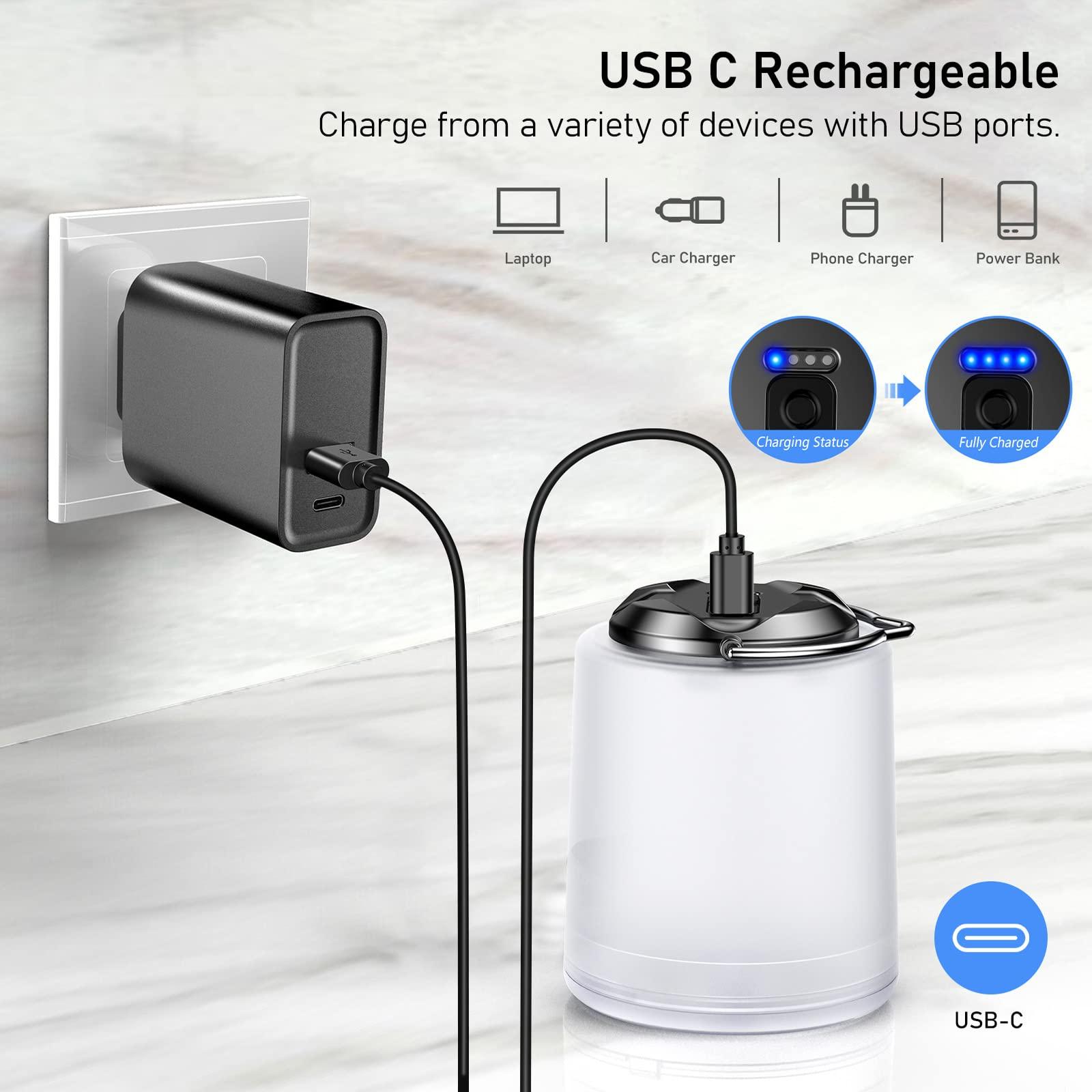 Đèn g cắm trại có thể sạc lại, đèn LED có thể sạc lại trắng 3000k, độ sáng có thể điều chỉnh 3 chế độ