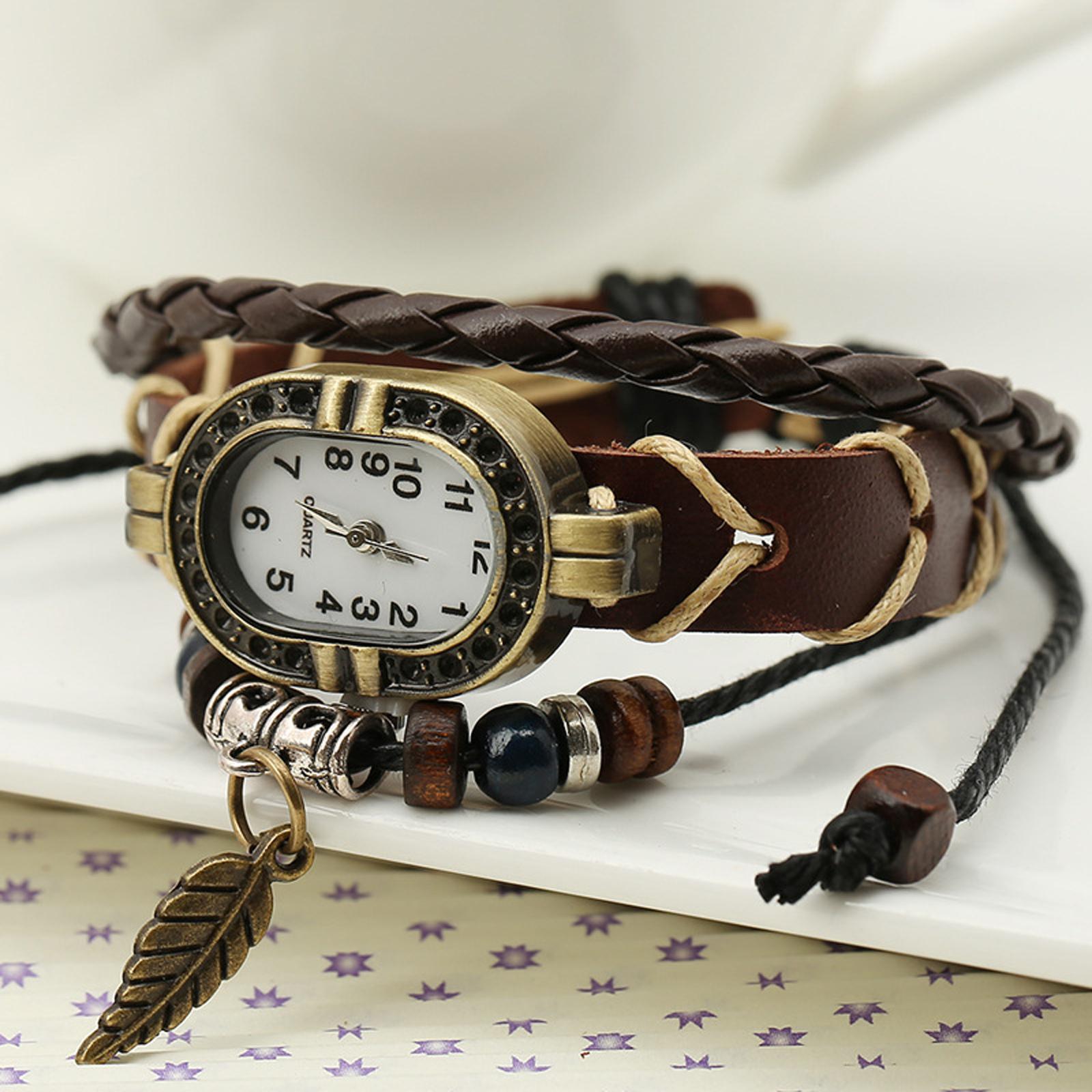 Hip Hop Punk Style Wrist Watch PU Leather Belt Strap Cuff Watch Bracelet,