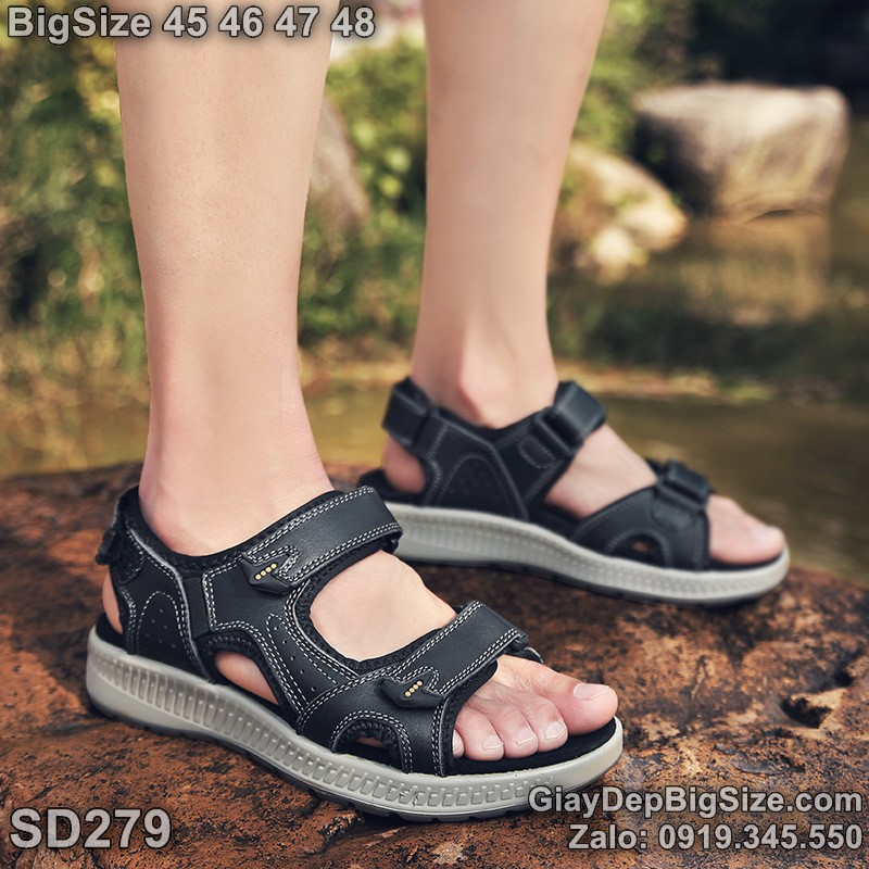 Giày xăng đan da thật, dép quai hậu cỡ lớn 45 46 47 48 cho nam cao to chân ú bè. Big size sandals for wide feet