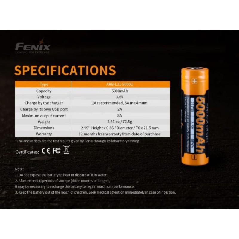 (1 viên ) Pin Fenix ARB - L21-5000U Type C- USB