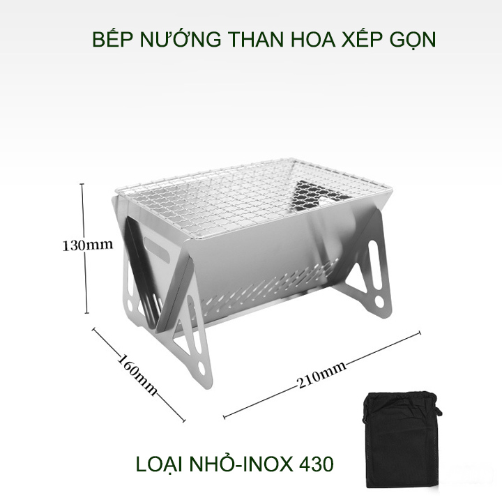 Hình ảnh Bếp nướng than hoa xếp gọn, bằng inox 430, chuyên cho cắm trại, picnic rất tiện, loại nhỏ 21x16cm