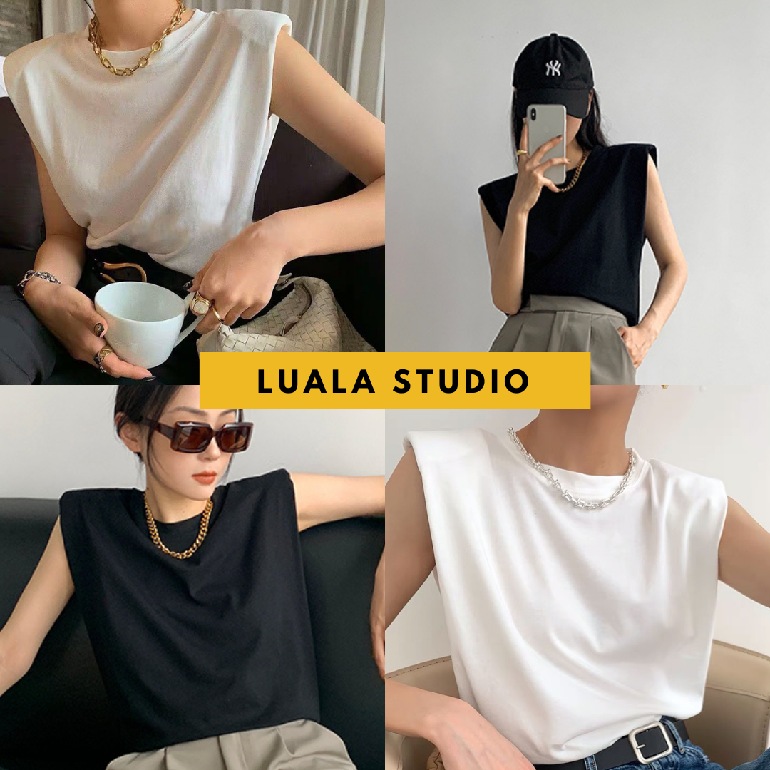 Áo Thun Độn Vai Không Tay Cho Nữ Phong Cách Hàn Quốc Form Rộng - Kiểu Dáng Sát Nách Màu Trơn Basic Freesize