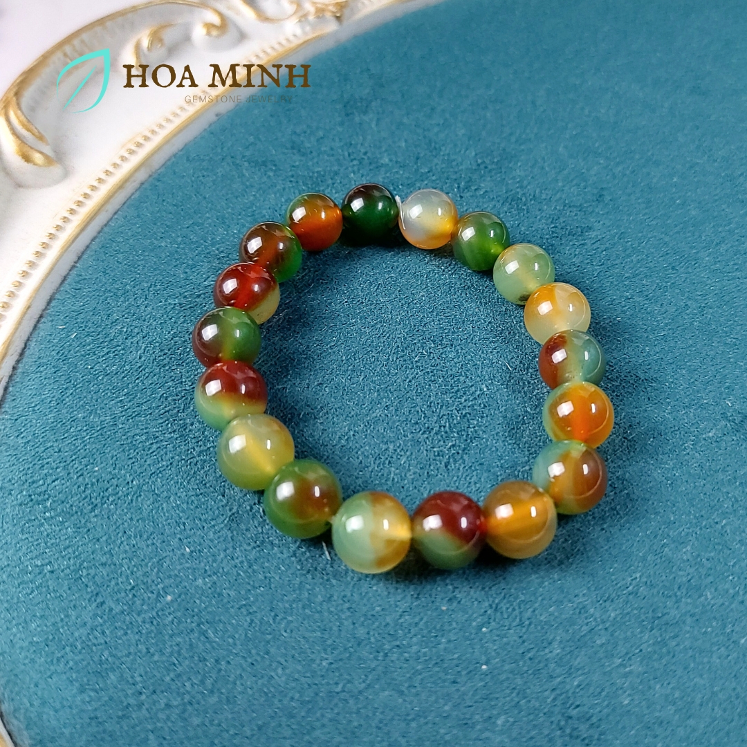 Vòng tay phong thủy đá Mã Não tứ quý trơn size hạt 10 li