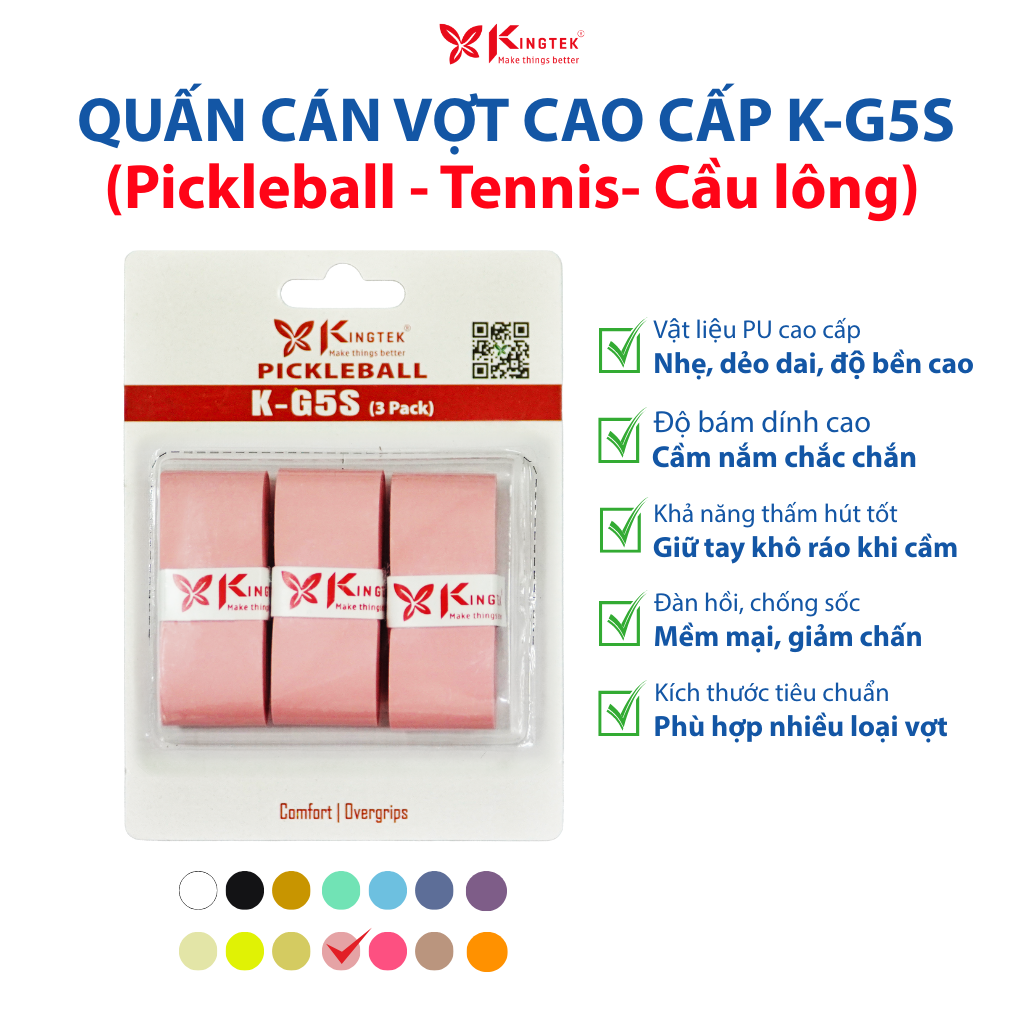 Quấn Cán Vợt KINGTEK K-G5S | Overgrip Cao Cấp Cho Pickleball  / Cầu Lông / Tennis | Êm Tay – Chống Trượt – Hút Mồ Hôi -