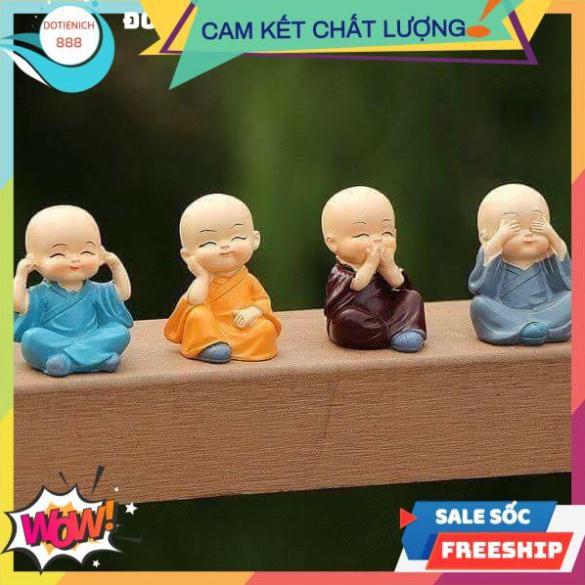 Bộ 4 tượng chú tiểu bốn hòa thượng tứ không mini để bàn làm việc đẹp bằng sứ an lạc