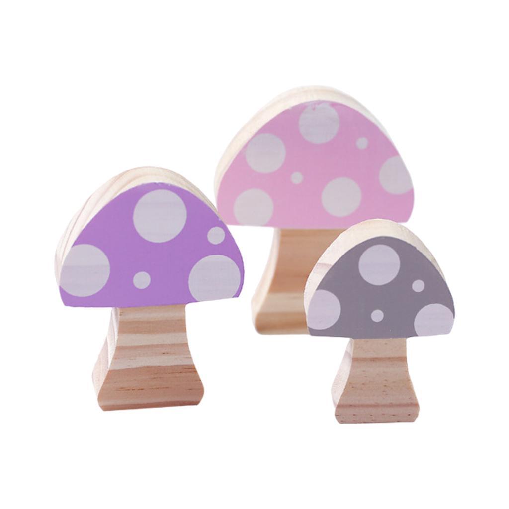 Mushroom Building Blocks Ornaments Toy Room Decor Wooden for Photo Props Pink