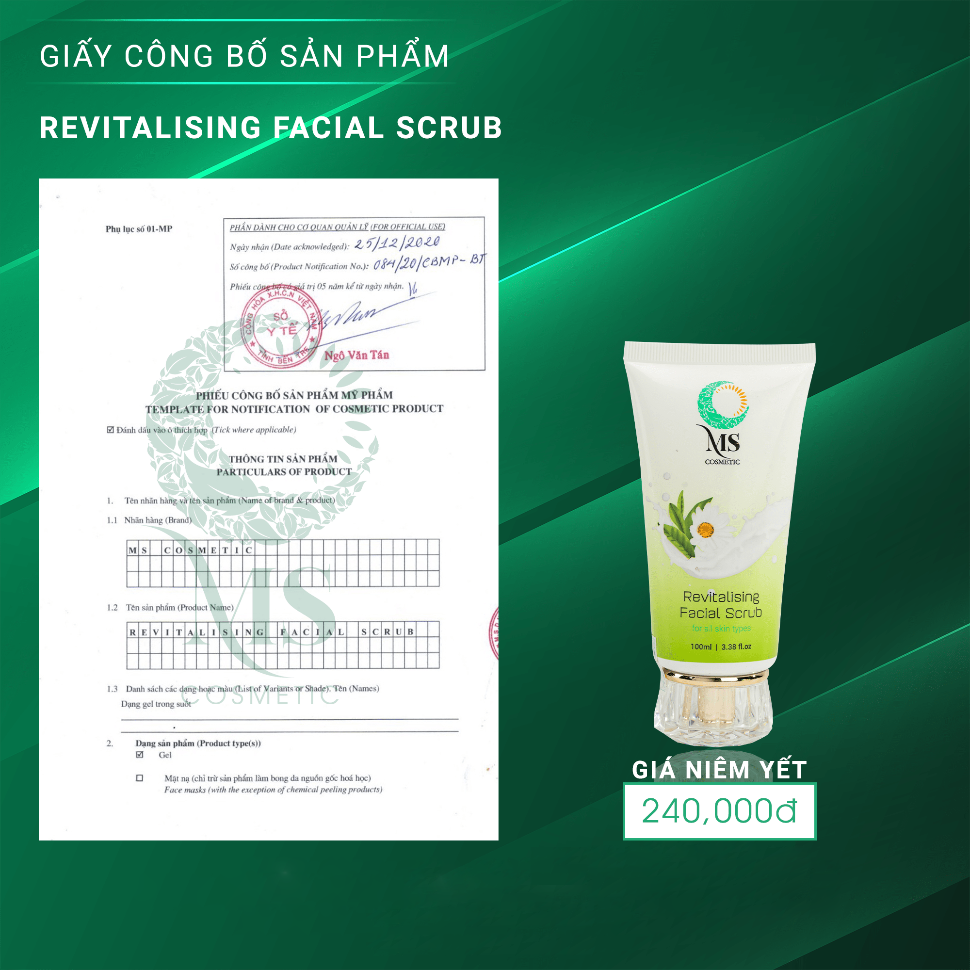 Gel Tẩy Tế Bào Chết MS Revitalising Facial Scrub (100ml) Ngừa Mụn Làm Sáng Da, Dành Cho Da Nhạy Cảm - MỸ PHẨM MS COSMETIC