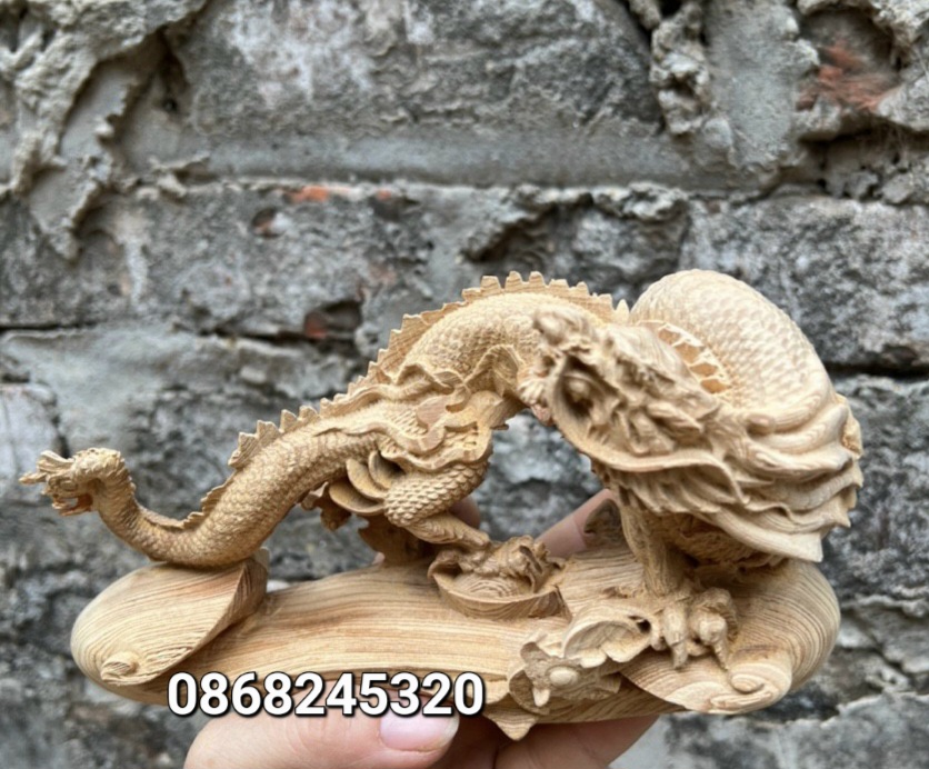 Tượng con rồng phong thủy bằng gỗ ngọc am thơm phức kt 20×10×7cm