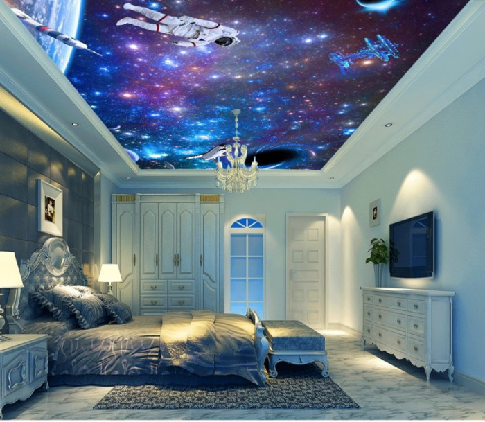 (HCM) Tranh dán tường, dán trần 3d hành tinh, vũ trụ galaxy 1 có sẵn keo,dễ dán(có in theo kích thước yêu cầu)