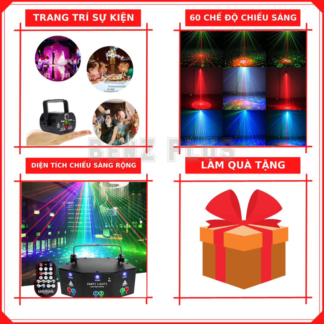 Đèn laser BENZ 9 mắt phiên bản 2023, phòng bay bar karaoke nháy theo nhạc, đèn party lights trang trí sự kiện, sinh nhật