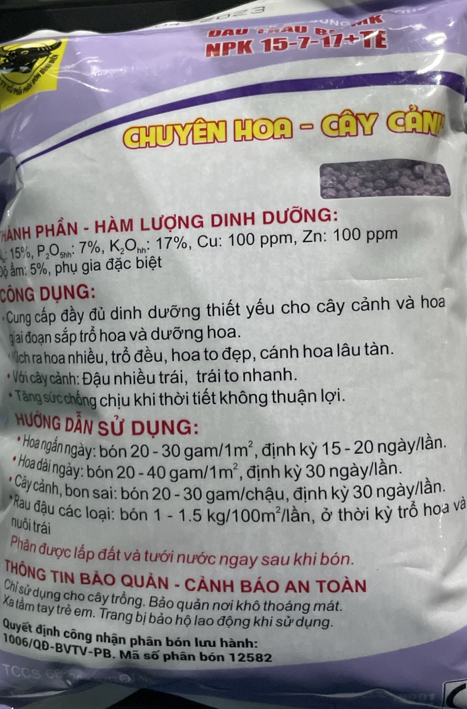 Phân bón gốc NPK 15-7-17+TE Đầu Trâu gói 1Kg