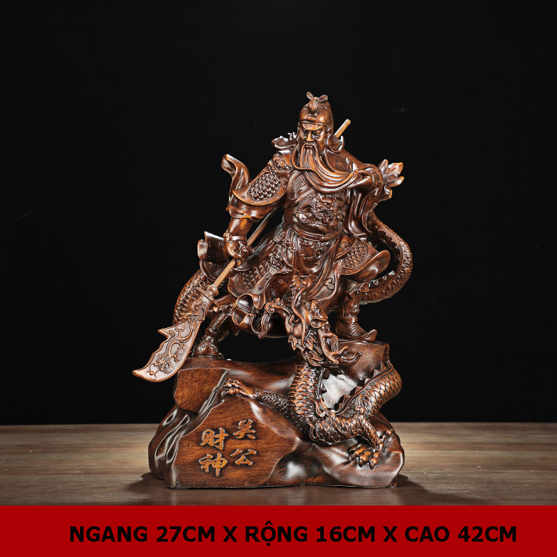 Tượng Quan Công giả gỗ 27x16x42
