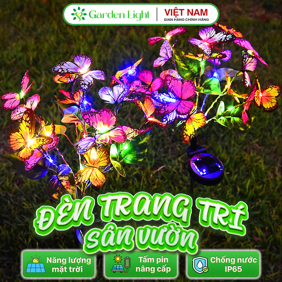 Đèn Trang Trí Năng Lượng Mặt Trời Hình Bướm, Nhiều Màu Sắc, 17 Đèn Hình Bướm - DA3044