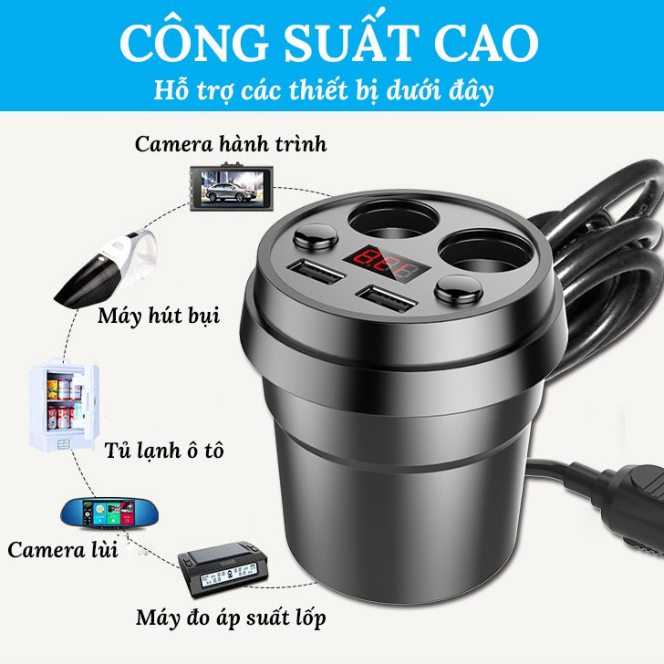 Bộ chia tẩu sạc ô tô đa năng X25 bản cao cấp 12v-24v 250w có màn hình hiển thị điện áp sang trọng