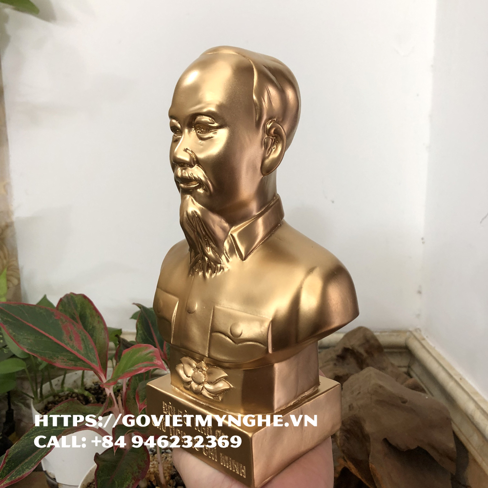 Tượng đá trang trí tượng chân dung bán thân Bác Hồ Chủ Tịch Hồ Chí Minh trang trí phòng làm việc-Cao 21cm - Màu nhũ đồng