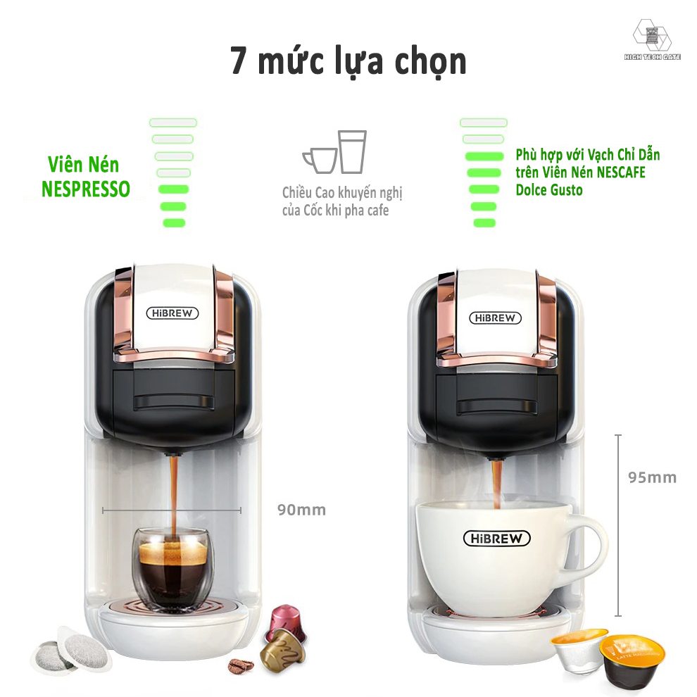 Máy pha cà phê HiBREW H2B phiên bản 5 in 1 đa năng, mini pha cafe espresso, viên nén nespresso, nescafe dolcegusto, Kcup hoặc túi ESE POD gia đình, hàng chính hãng