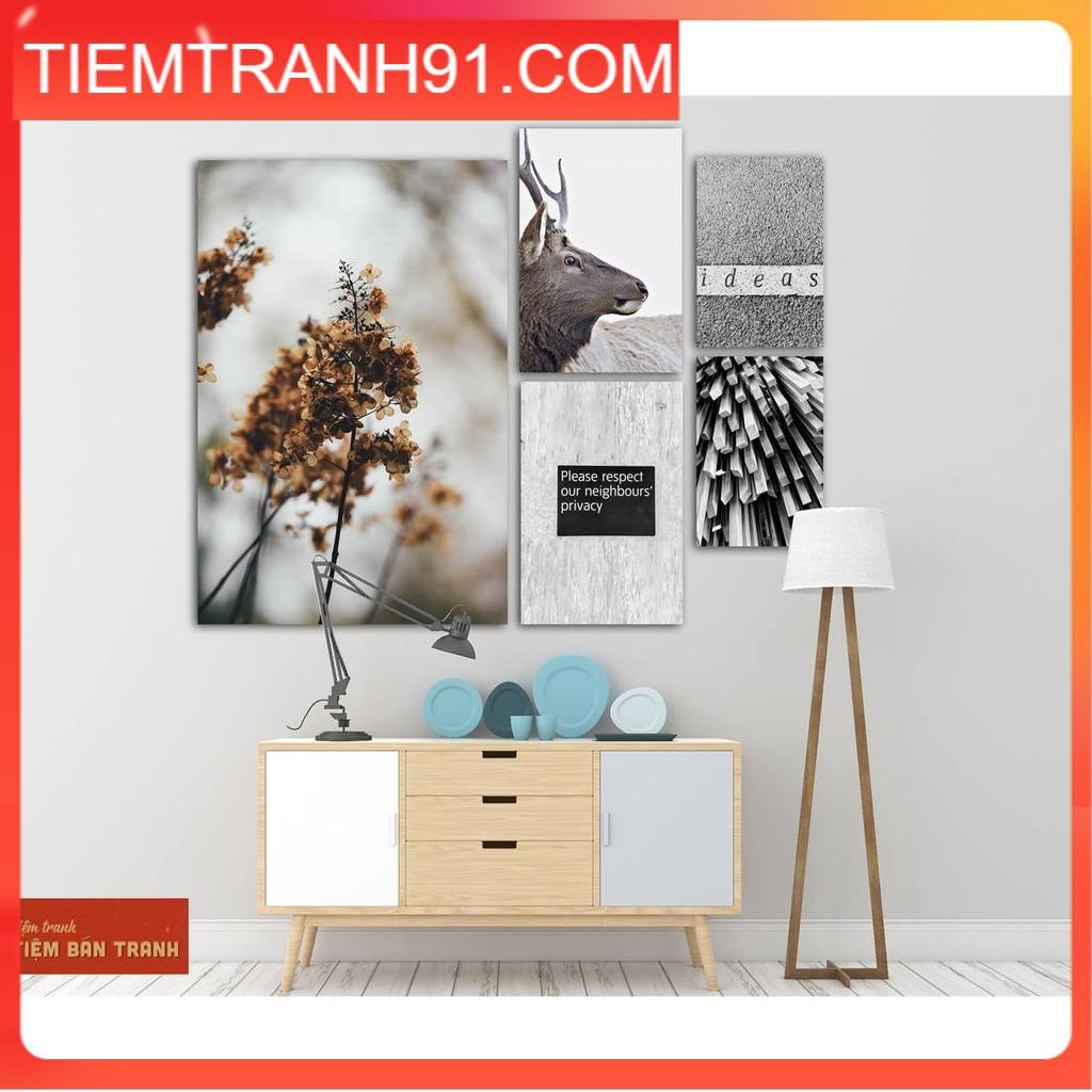 Tranh treo tường - Bộ 5 tranh canvas Bắc Âu hiện đại 12 , tranh canvas giá rẻ