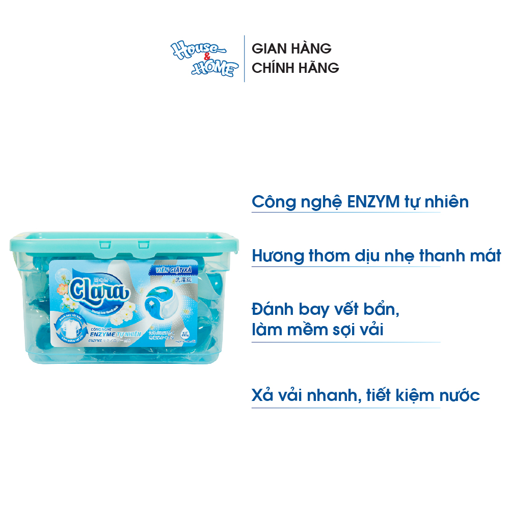 Viên giặt xả Clara hộp 30 viên Hương hoa thanh mát 450g