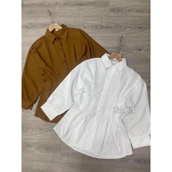 Áo sơ mi tay bồng xếp eo, áo sơ mi peplum