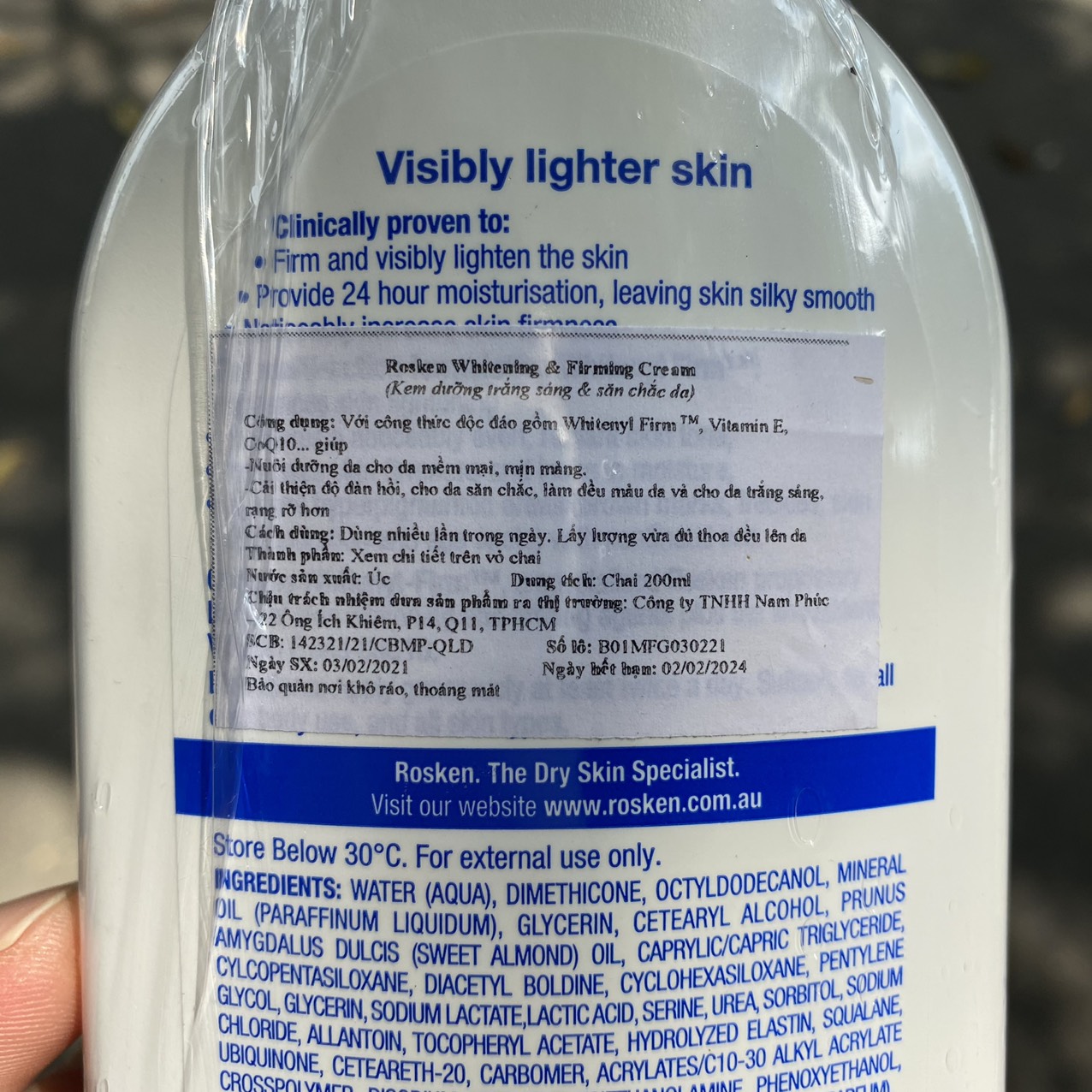 Kem dưỡng ẩm sáng da Rosken Whitening Firming Cream 200ml - giúp da mịn màng, săn chắc