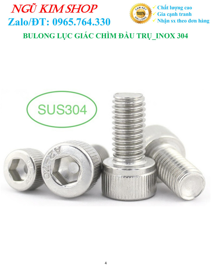 BULONG LỤC GIÁC CHÌM ĐẦU TRỤ M8 _ INOX304