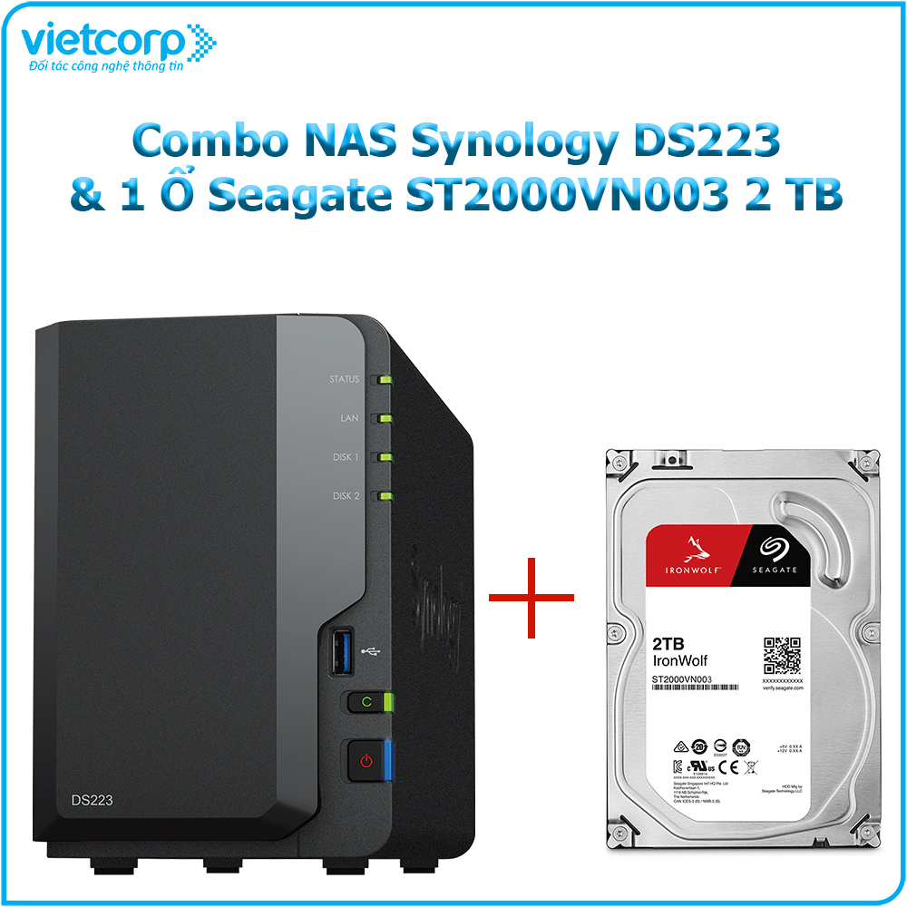 Combo Thiết bị lưu trữ NAS Synology DS223 và 1 Ổ cứng Seagate ST2000VN003 2 TB - Hàng Chính Hãng