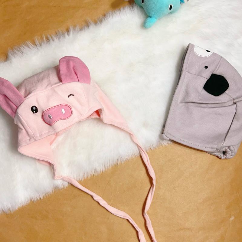 Mũ Nón Cotton Có Dây Cột Siêu Dễ Thương 2 Lớp Cho Bé Từ 3-12 tháng - Heo Hồng