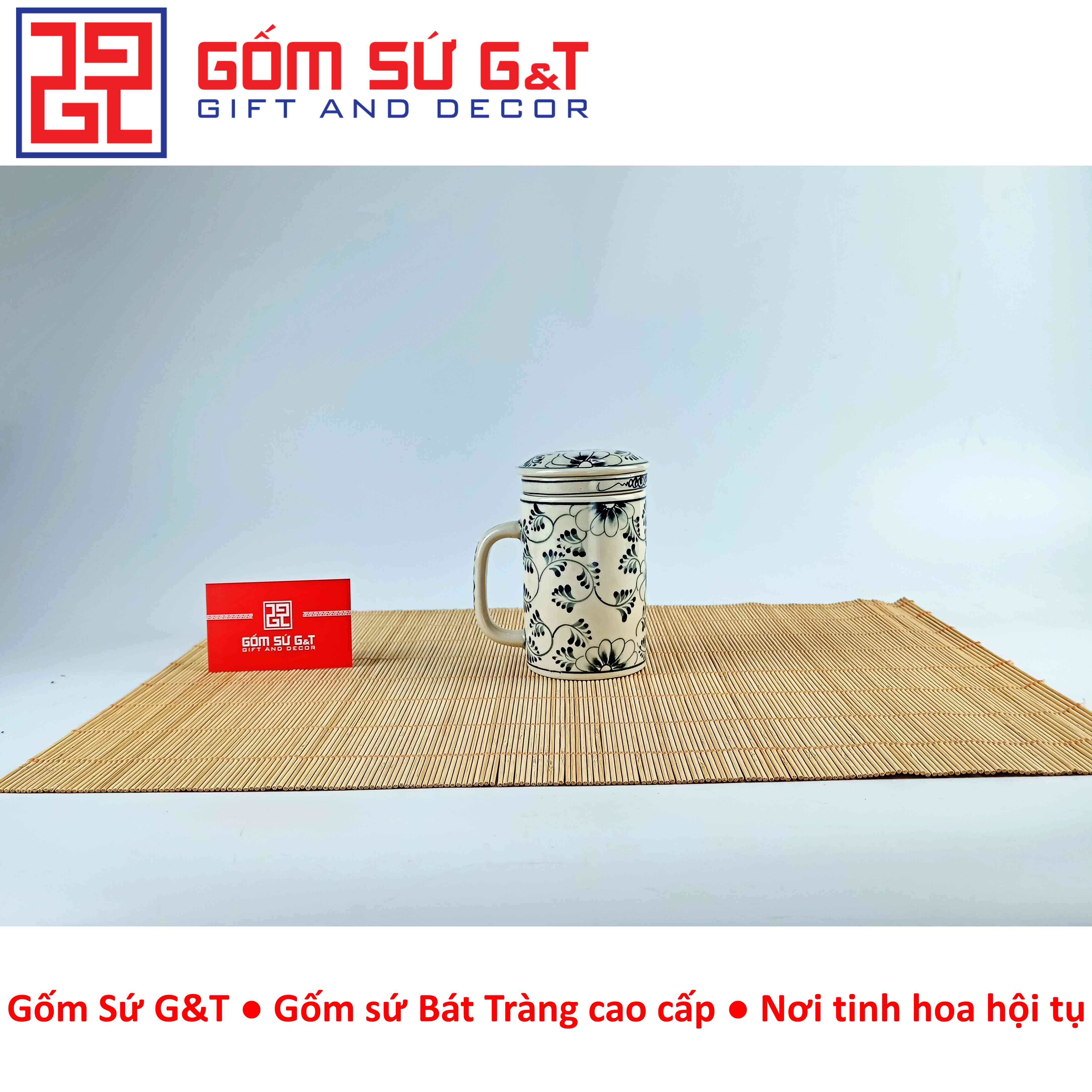 Cốc lọc trà vẽ sen dây Gốm Sứ G&T