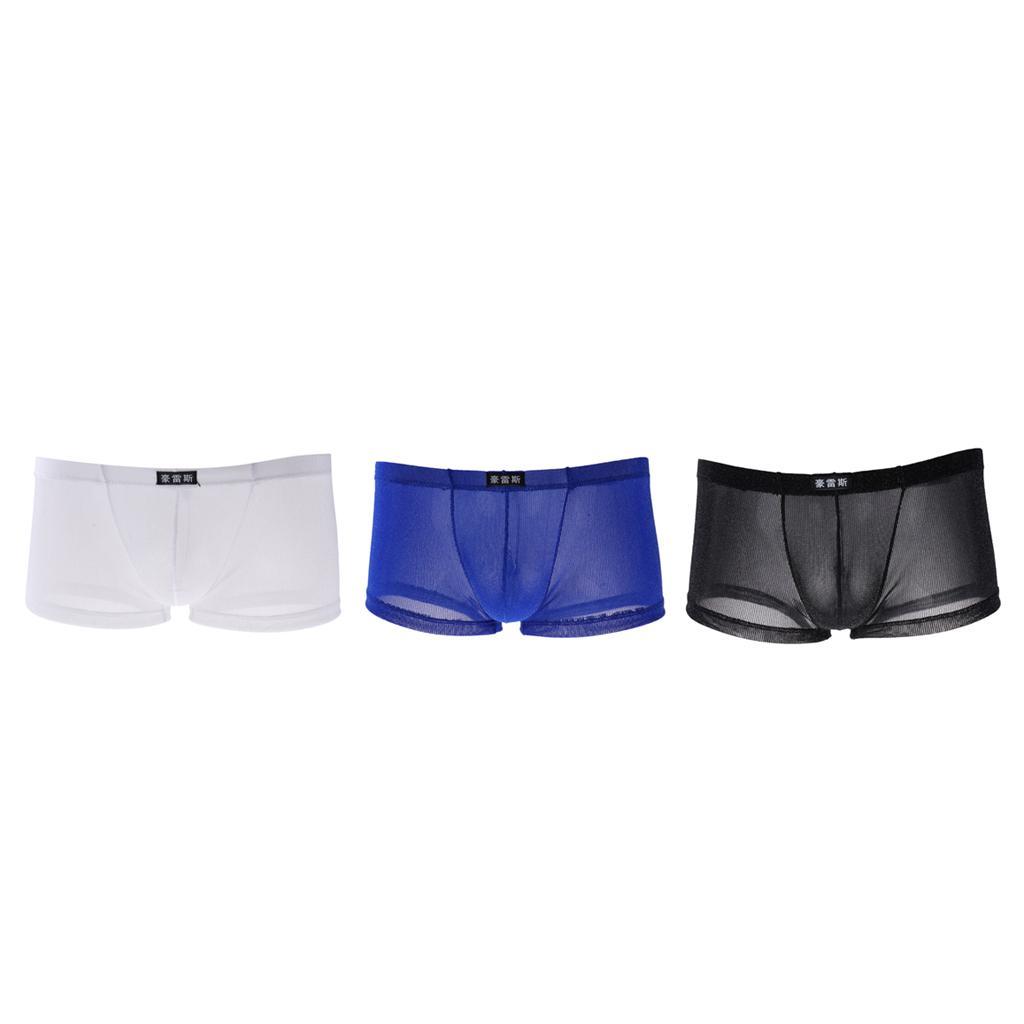 Fashion Mens See-through Mesh Underwear Loose Glitter Boxers Trunks