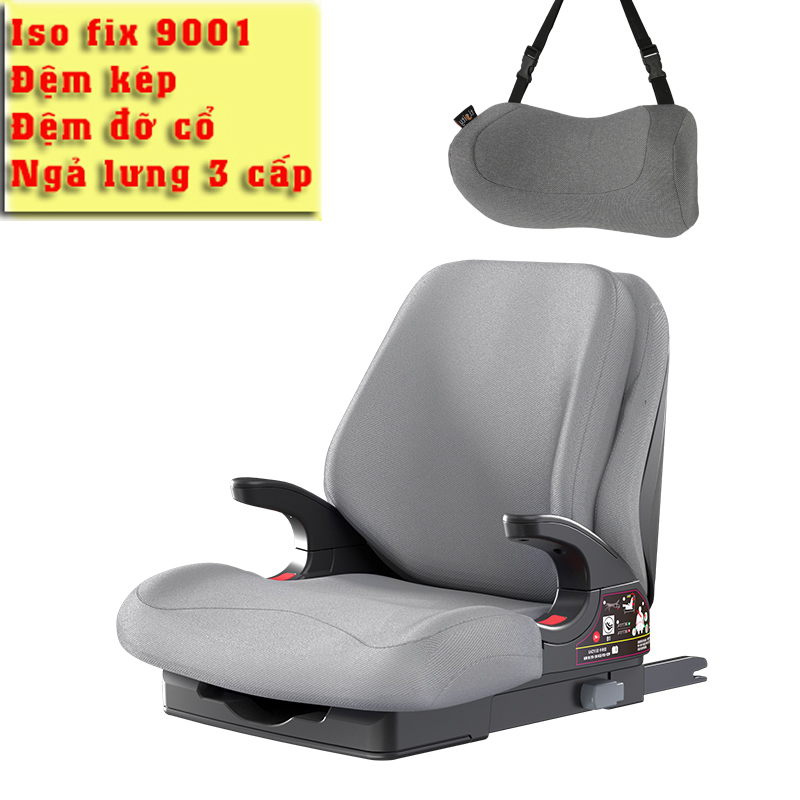 Ghế ngồi ô tô cho bé chuẩn ISO FIX 9001 2000 với đệm lưng 2 lớp điều chỉnh 3 cấp độ và đệm bảo vệ đầu cho bé