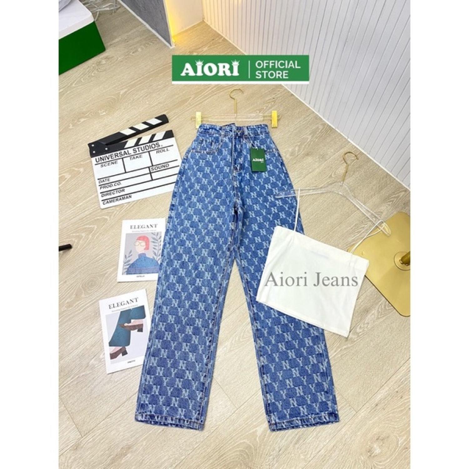 [Hàng Cao Cấp] Quần Jeans Nữ, Quần Jeans Ống Đứng Cạp Cao Họa Tiết NY Kiểu Bò Suông Phong Cách Hàn Quốc Ulzzang E003 - Xanh Nhạt