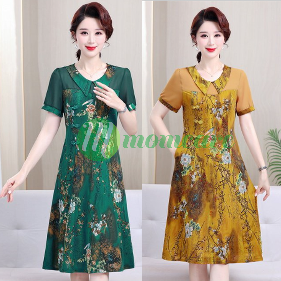 Váy trung niên nữ đẹp V16 - Đầm ngắn tay thời trang mùa hè cho mẹ, bà, người lớn tuổi cao cấp dáng dài bigsize giá rẻ