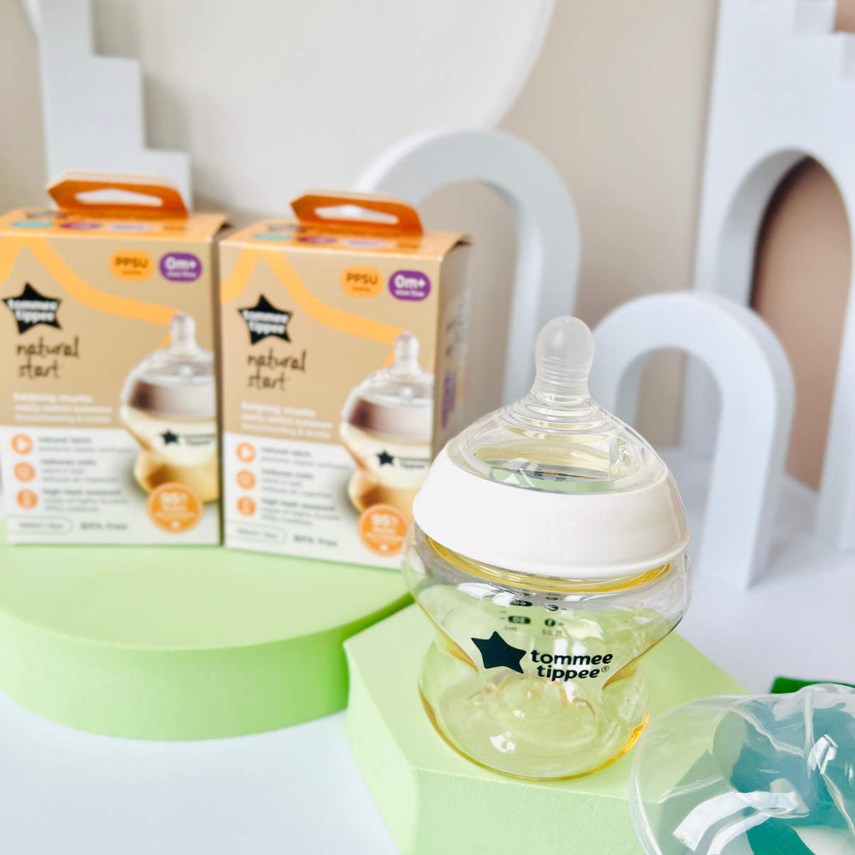 COMBO Ty Ngậm Dạ Quang Tommee Tippee Night Time 0-6m & Bình Sữa PPSU Ty Siêu Mềm Tommee Tippee Natural Start 150ml