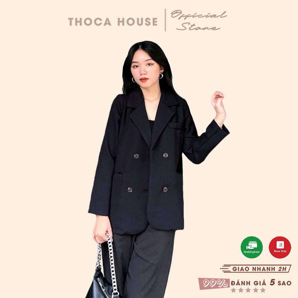 Áo blazer khoác vest công sở túi nấp 4 nút trơn THOCA HOUSE đen, nude, nâu, mặc đi làm phối đồ xinh
