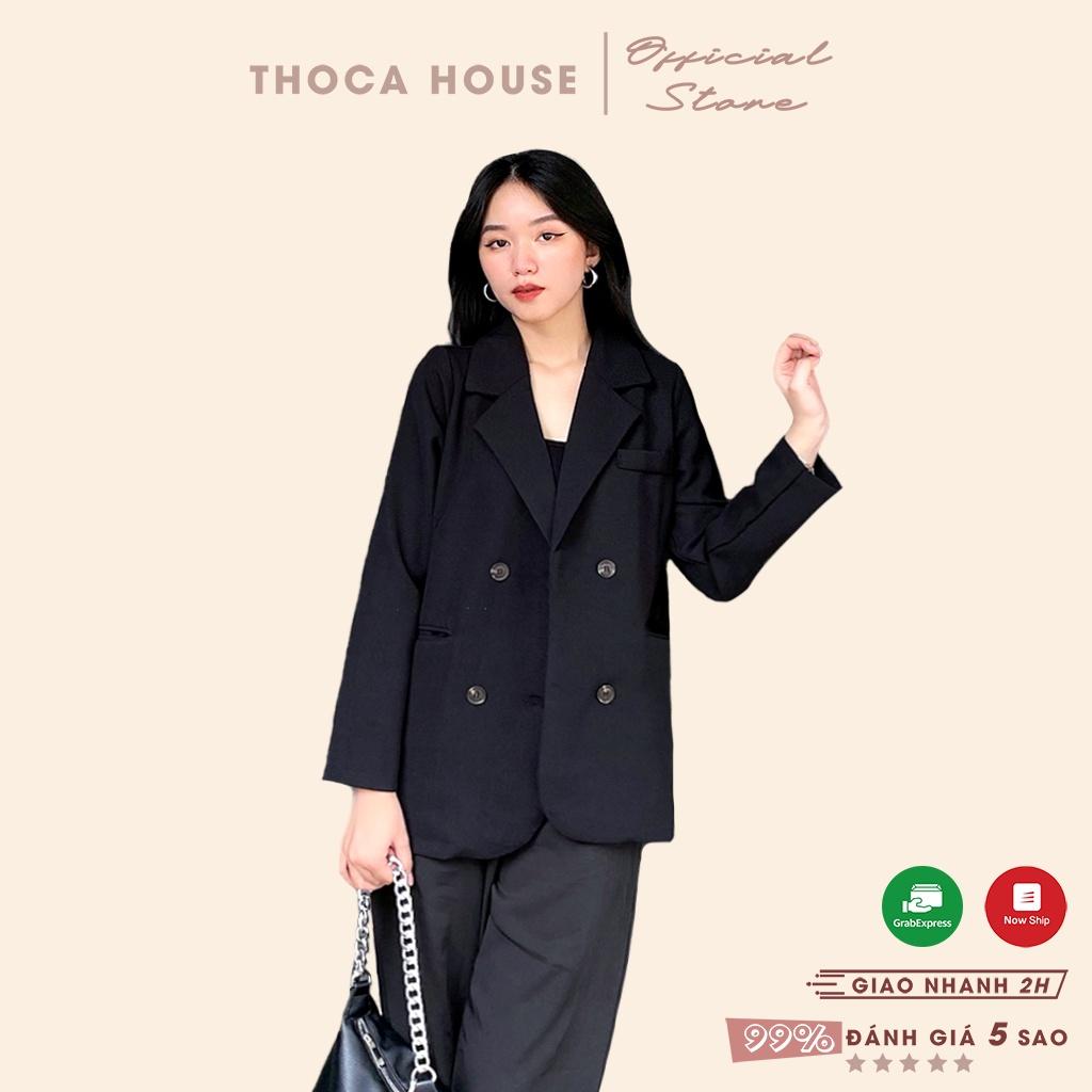 áo blazer khoác vest công sở túi nấp 4 nút trơn THOCA HOUSE đen, nude, nâu, mặc đi làm phối đồ xinh