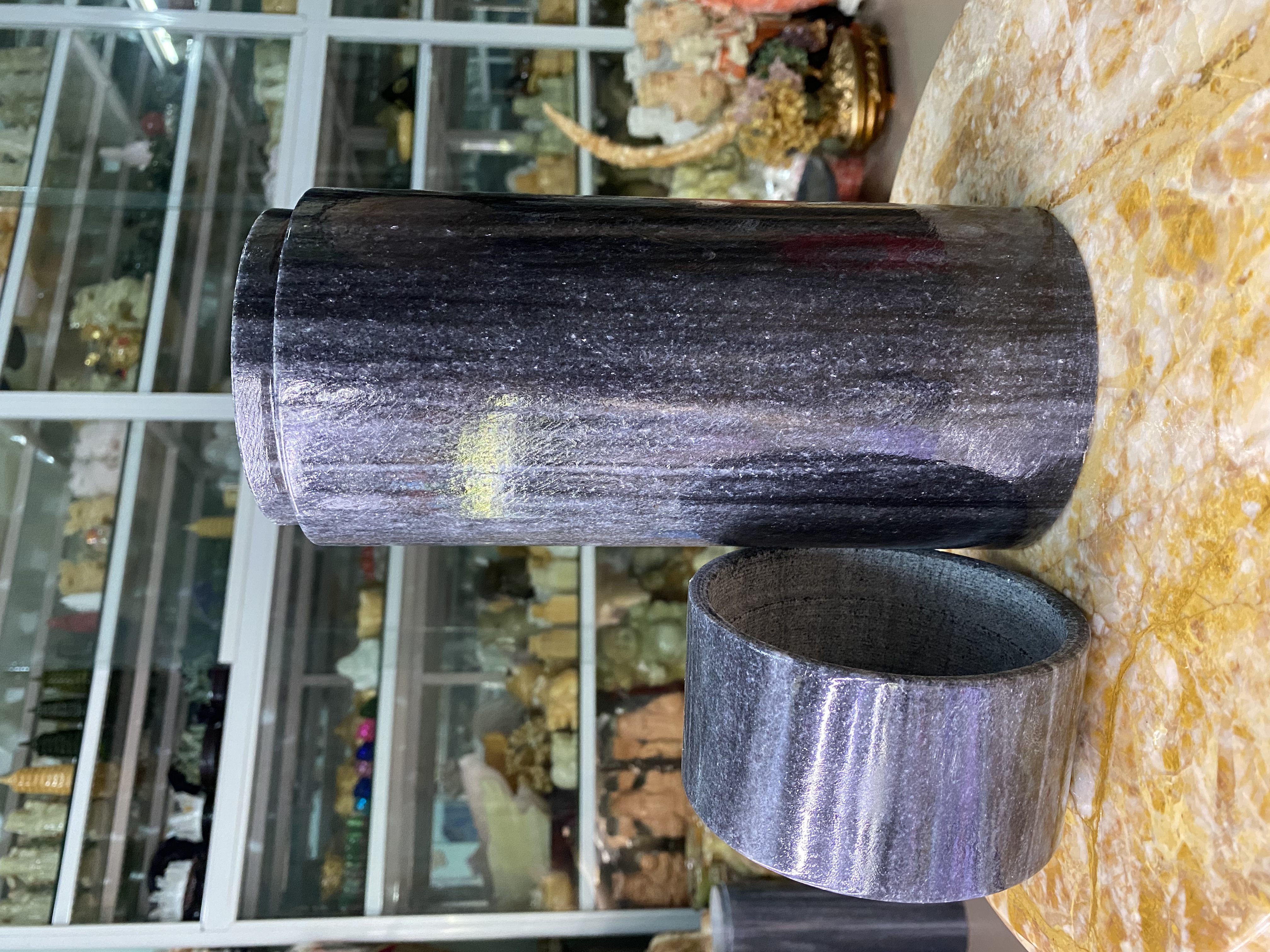Ống Hương, Ống Đựng Hương Có Nắp Đậy Đá Cẩm Thạch Đen - cao 28.5cm